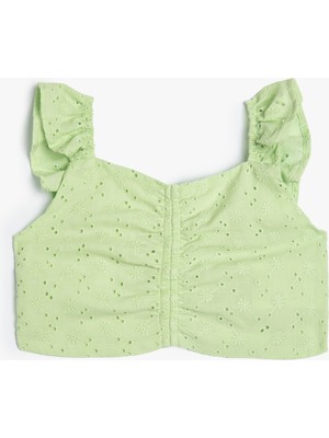 Koton Crop Bluz Askılı Fistolu Büzgü Detaylı Fırfırlı