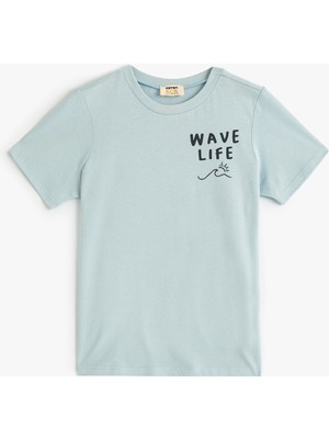 Koton Tişört Kısa Kollu Bisiklet Yaka Baskılı Detaylı