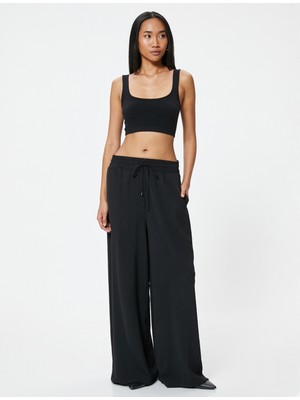 Koton Dökümlü Palazzo Pantolon Beli Lastikli Bağlamalı Cepli