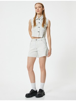 Koton Mini Kot Şort Düğmeli Standart Bel Cep Detaylı