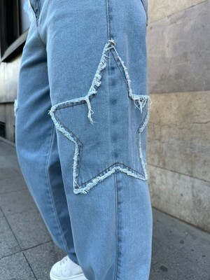 Köstebek Mavi Jean Middle Star Vintage Baggy Kot Pantolon