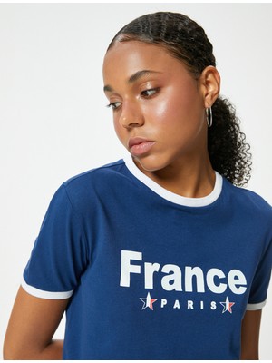 Koton Slogan Baskılı Tişört Kısa Kollu Biyeli Bisiklet Yaka