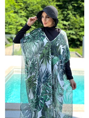 Remsa Mayo Remsa Tesettür Mayo Üzerine Desenli Tek Kaftan Pareo 430-312 Yaprak