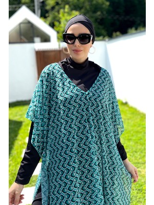 Remsa Mayo Remsa Tesettür Mayo Üzerine Desenli Tek Kaftan Pareo 430-306 Mint