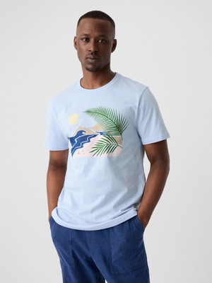 Gap Erkek Açık Mavi Grafikli T-Shirt