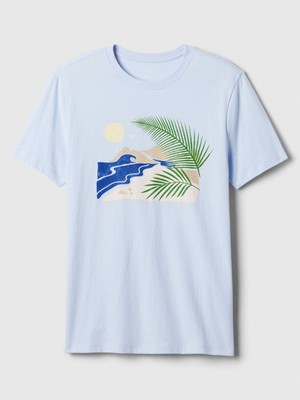 Gap Erkek Açık Mavi Grafikli T-Shirt