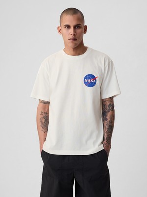 Gap Erkek Beyaz Nasa Grafikli T-Shirt