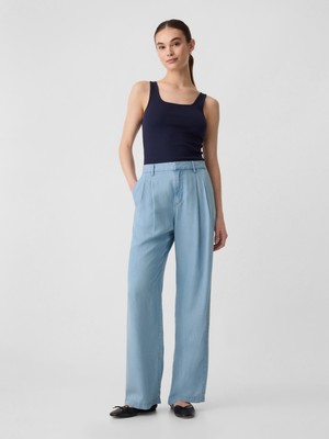 Gap Kadın Mavi Tencel™ Lyocell Easy Wide-Leg Pantolon