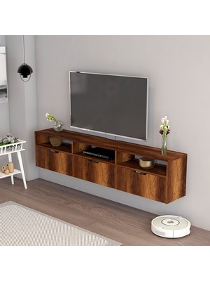 Eco Room Arte 3 Kapaklı Raflı Duvara Askı Tv Ünitesi - Barok Ceviz - 160 cm