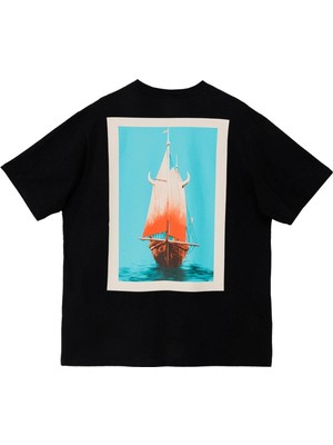 Nors Sailing Ship Oversize Tshirt - Siyah