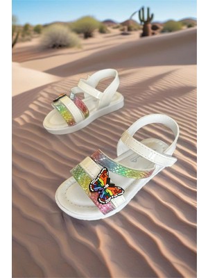 Oksit Momos Kelebek Figürlü Hologram Desenli Kız Çocuk Sandalet