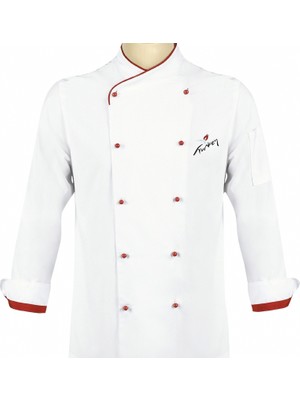 Formteks Aşçı Ceket Kruvaze Yaka Beyaz Kırmızı