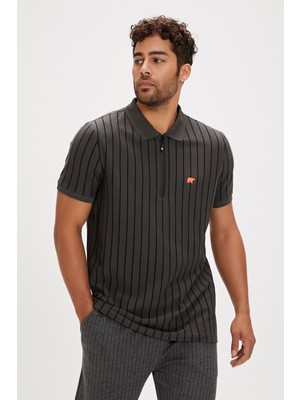 Bad Bear Theo Poloneck Asfalt Polo Yaka Fermuarlı Erkek Tişört