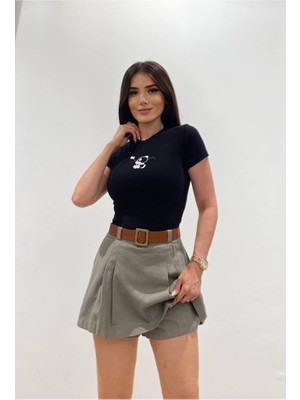 Ravencia Kadın Pileli Şort Siyah Etek