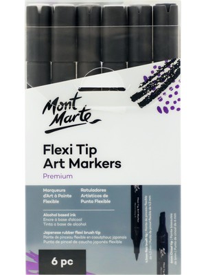 MONT MARTE mm Premium Flexi Tip Art Marker - Gri Tonları 6'lı