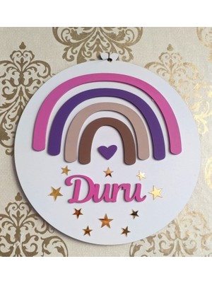 Bir Parça Tasarım Gökkuşağı Kız Çocuk Kapı Süsü Pembe