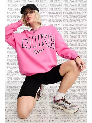 Nike Phoenix Crew Loose Fit Sweatshirt Pink Şardonlu Bol Kesim Bisiklet Yaka Kalın Sweatshirt Pembe