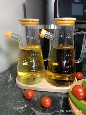 Store Home Yağlık Sirkelik Seti Silikon Contalı Bambu Kapaklı Bambu Altlık Beraber 3'lü Set Yağdanlık, 900 ml 2 Adet ve Bambu Altlık