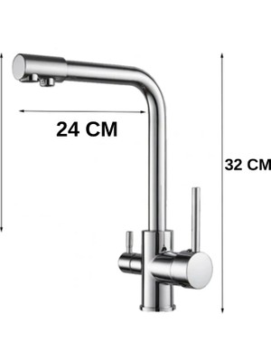 Aqua Deutsche Krom 3 Yollu Musluk (Sıcak-Soğuk-Arıtma) Su Arıtma Cihazları İçin Evye Musluğu