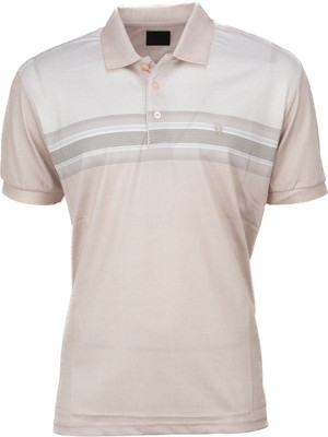 Oppland Erkek Pamuklu Merserize Kumaş T-Shirt Cepsiz Polo Yaka Kısa Kollu Çizgi Desenli Tam Kalıp