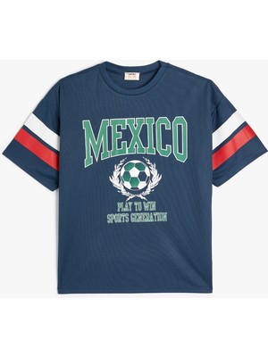 Koton Tişört Mexico Baskılı Slogan Detaylı Kısa Kollu Renk Bloklu