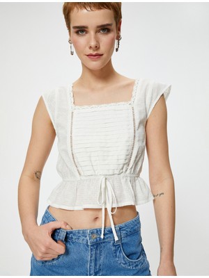 Koton Crop Kolsuz Bluz Işlemeli Bağlama Detaylı Pamuklu