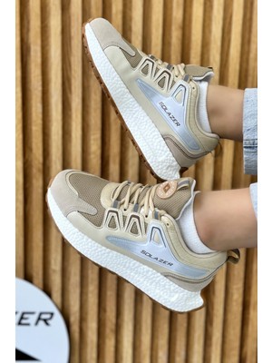 Solazer Kadın Bej Gri Ortopedik Confort Taban Fileli Sneaker Günlük Spor Ayakkabı 029