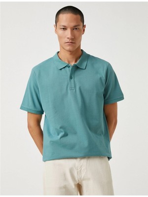Koton 3SAM10001MK Yeşil 824 Erkek Pamuk Jersey Polo Yaka T-Shirt