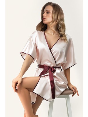 Doremi Saten Kuşaklı Biye Detaylı Sabahlık