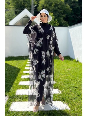 Remsa Mayo Remsa Tesettür Mayo Üzerine Desenli Tek Kaftan Pareo 430-318 Orkide