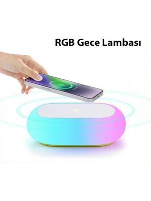 Teknoexpress 15W Çocuk Odası- Yatak Odası-Salon-Ofis-Kamp Alanı Vb. Alanlara Özel Kablosuz Şarj Cihazı Rgb Gece Lambası