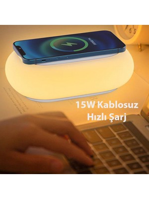 Teknoexpress 15W Çocuk Odası- Yatak Odası-Salon-Ofis-Kamp Alanı Vb. Alanlara Özel Kablosuz Şarj Cihazı Rgb Gece Lambası