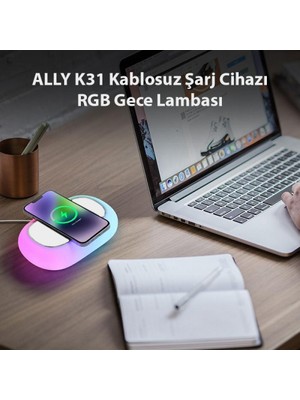 Teknoexpress 15W Çocuk Odası- Yatak Odası-Salon-Ofis-Kamp Alanı Vb. Alanlara Özel Kablosuz Şarj Cihazı Rgb Gece Lambası