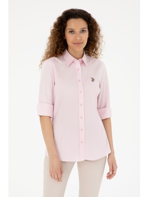 U.S. Polo Assn. Kadın Pembe Gömlek %97 Pamuk Slim Fit Düz Desenli Kolsuz Tasarım