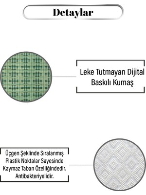 Marka Dekor Yeşil Elmas Desen Dijital Baskılı Kaymaz Zenit Halı