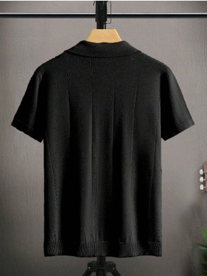 Tarz Cool Erkek Çizgili Kısa Kollu T-Shirt Modern Stil %55 Akrilik %25 Pamuk %20 Polyester