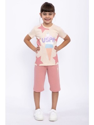 U.S. Polo Assn. 1060 Pamuklu Kısa Kol Kız Çocuk Bermuda Pijama Takımı Krem