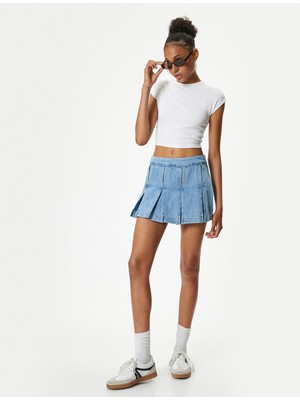 Koton Mini Kot Şort Etek Pileli Rahat Kalıp