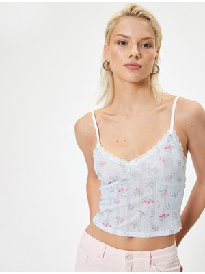 Koton Ince Askılı Çiçekli Crop Atlet  Dantel Detaylı