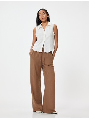 Koton Müslin Pantolon Bol Kalıp Geniş Paça Cepli Beli Bağlamalı