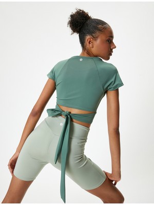 Koton Crop Spor T-Shirt Bağlama Detaylı Bisiklet Yaka Slim Fit