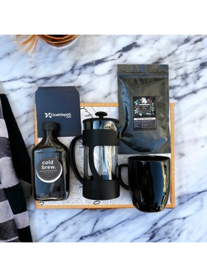 One Hediye Cold Brew Filtre Kahve French Press Siyah Kupa Hediye Seti Kutusu