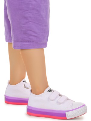 Kiko Kids Linen Cırtlı Kız Bebek Keten Spor Ayakkabı