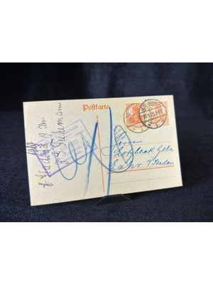 Ephemera Antiye 1920 Yılından Almanya Germania Pullu 7 1/2  Pfennig ve Germania 7 1/2 Pfennig Kendinden Pullu Postakartı