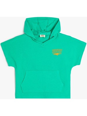 Koton Kapşonlu Tişört Baskı Detaylı Kısa Kollu Kanguru Cepli Pamuklu 4SKB10687TK