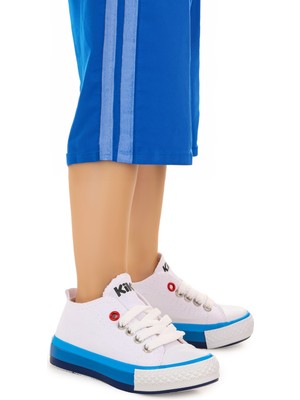 Kiko Kids Tinna Bağcıklı Erkek Bebek Keten Ayakkabı Beyaz - Mavi