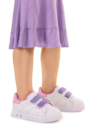 Kiko Kids Royzo Ilk Adım Bebe Cırtlı Işıklı Kız Bebek Spor Ayakkabı Beyaz