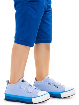 Kiko Kids Linen Cırtlı Erkek Bebek Keten Ayakkabı Mavi