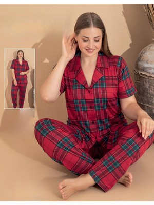 Boyraz Kadın Milan Büyük Beden Boydan Düğmeli Kısa Kol Ince Pijama Takımı 11081 - 1 Adet