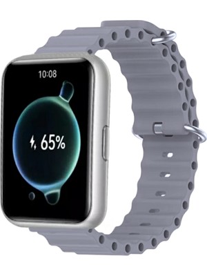 FirstModel Huawei Watch Fit 2 Uyumlu Ocean Silikon Kordon Pim Çevirici Aparatı ile Birlikte Koyu Gri